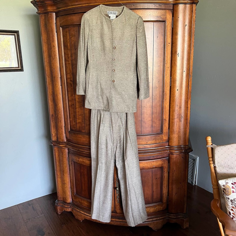 Carlisle New York Vintage Two Piece Tweed Long Sleeve Pant Suit 2